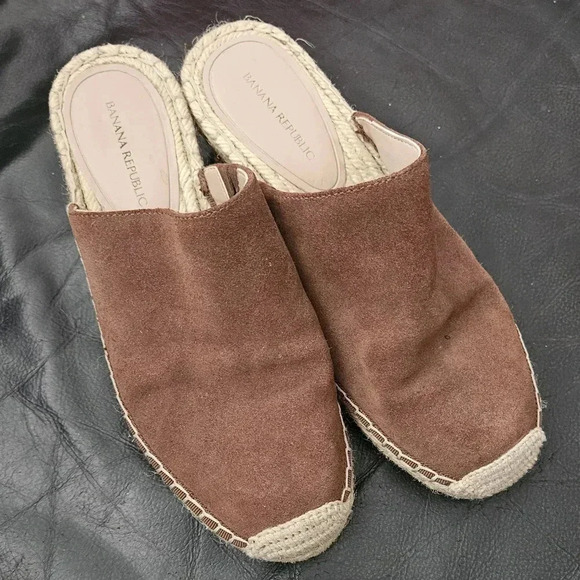 Banana Republic ESPADRILLE  WEDGE MULE Suede Brown Jute basket weave Sz 6.5 US - Picture 14 of 14